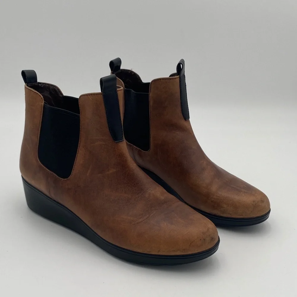Cole haan Weatherproof Brown women 8B Leather Boots pull on casual office Y2K